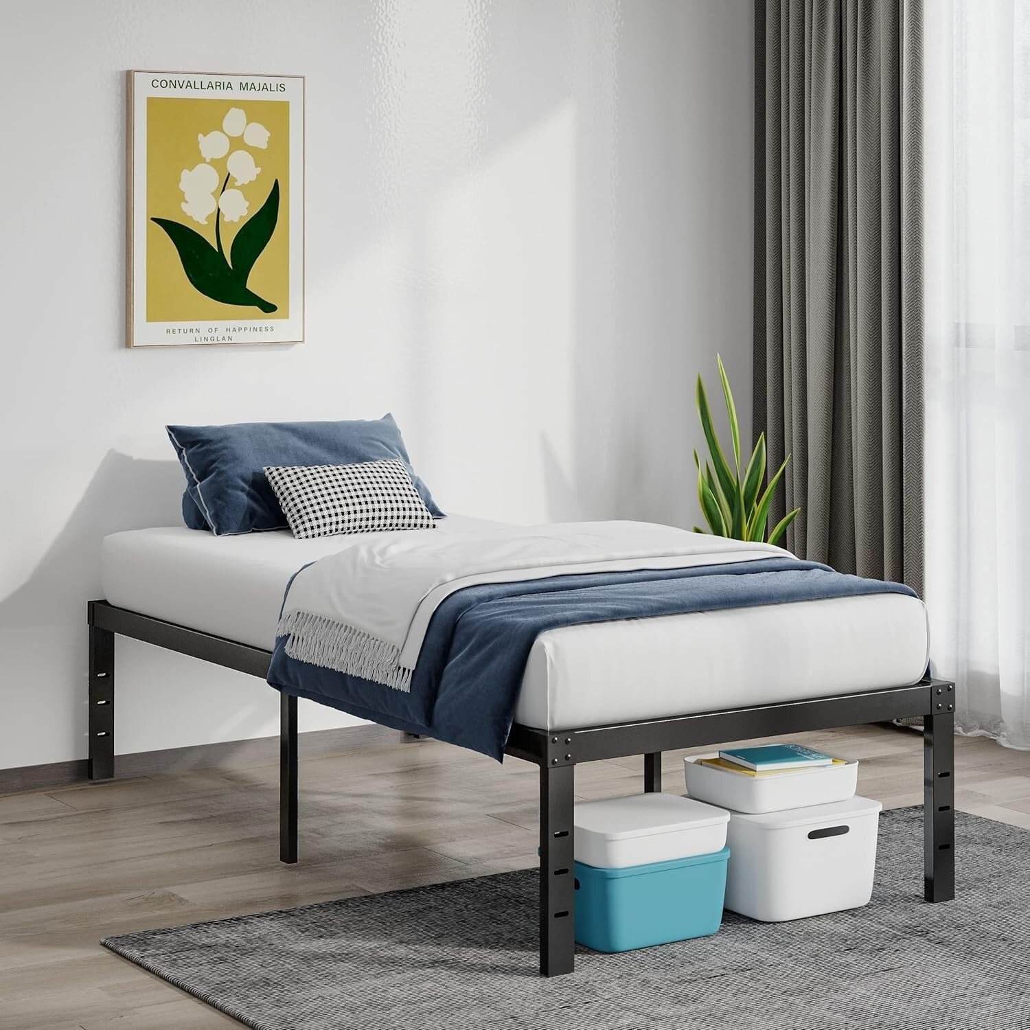 Durable 18-Inch Twin Platform Bed Frame - Supports Up To 800 lbs, Sleek Design