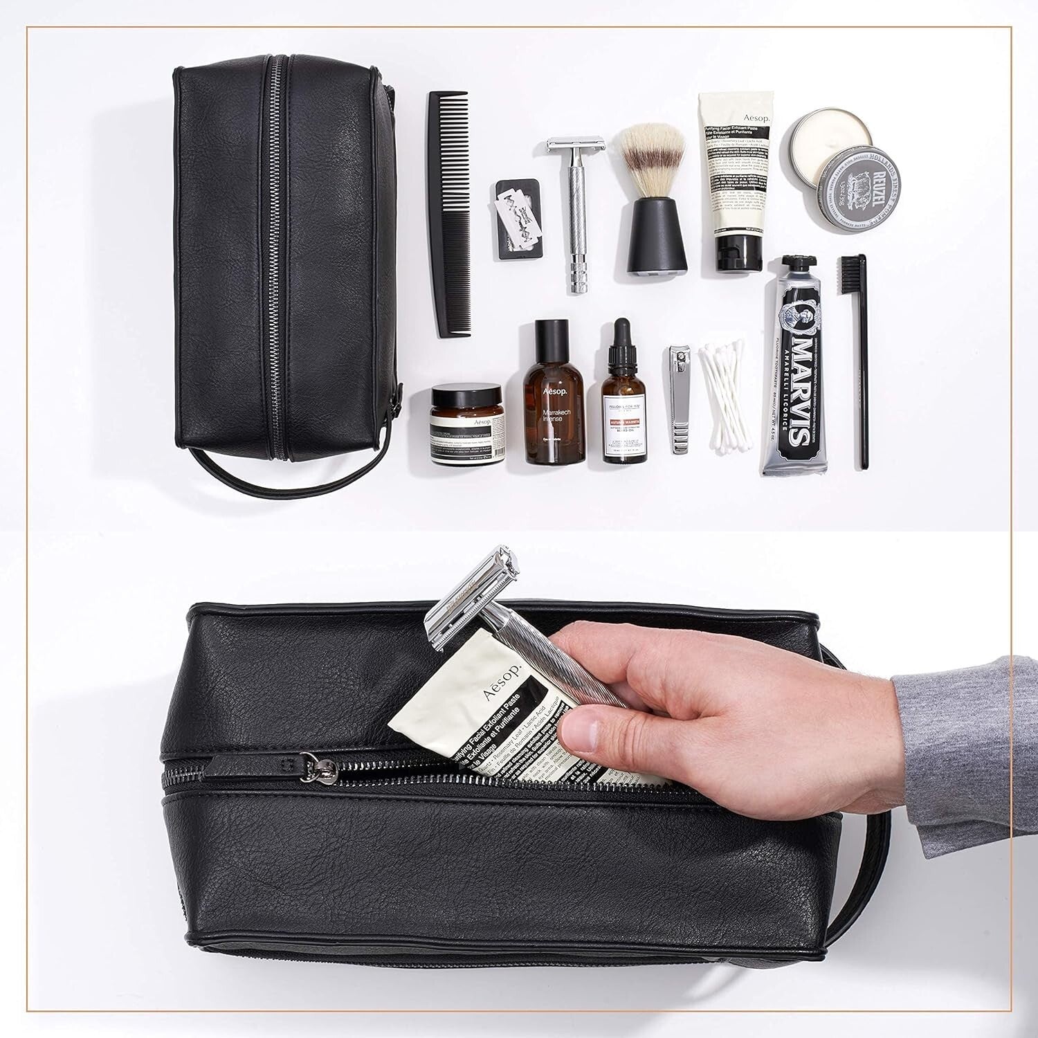 Premium Black Leather Toiletry Bag for Men - Stylish Travel Companion