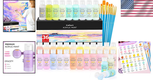 Artisan Acrylic Paint Kit: 36 Pastel Colors & 12 Brushes for Creative Projects