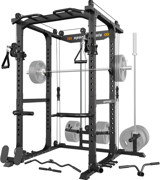 1600lbs Multi-Function Power Rack with Adjustable Cable Crossover Gym System