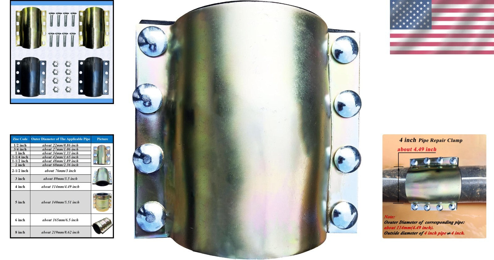 4 inch Heavy-Duty Pipe Repair Clamp - Effortless Seal with Bronze Coating