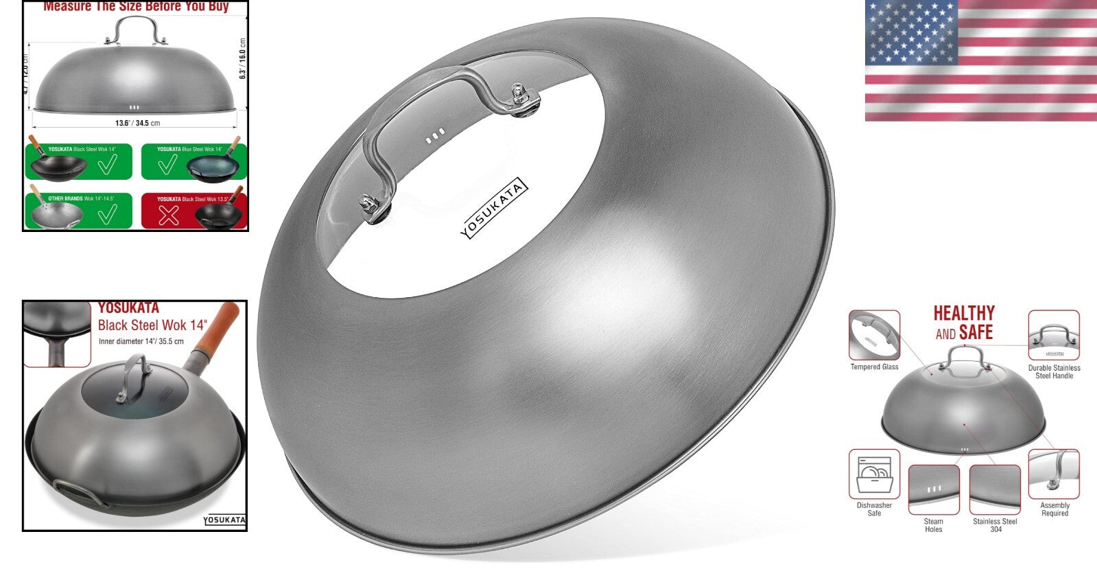 Dishwasher-Safe 13.6" Wok Lid with Steam Holes - Experience Flavourful Cooking