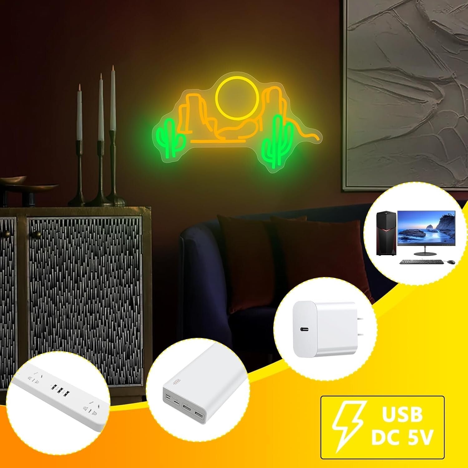 Dimmable Neon Cactus Mountain LED Sign for Unique Wall Decor | 9.92'' x 16.54''