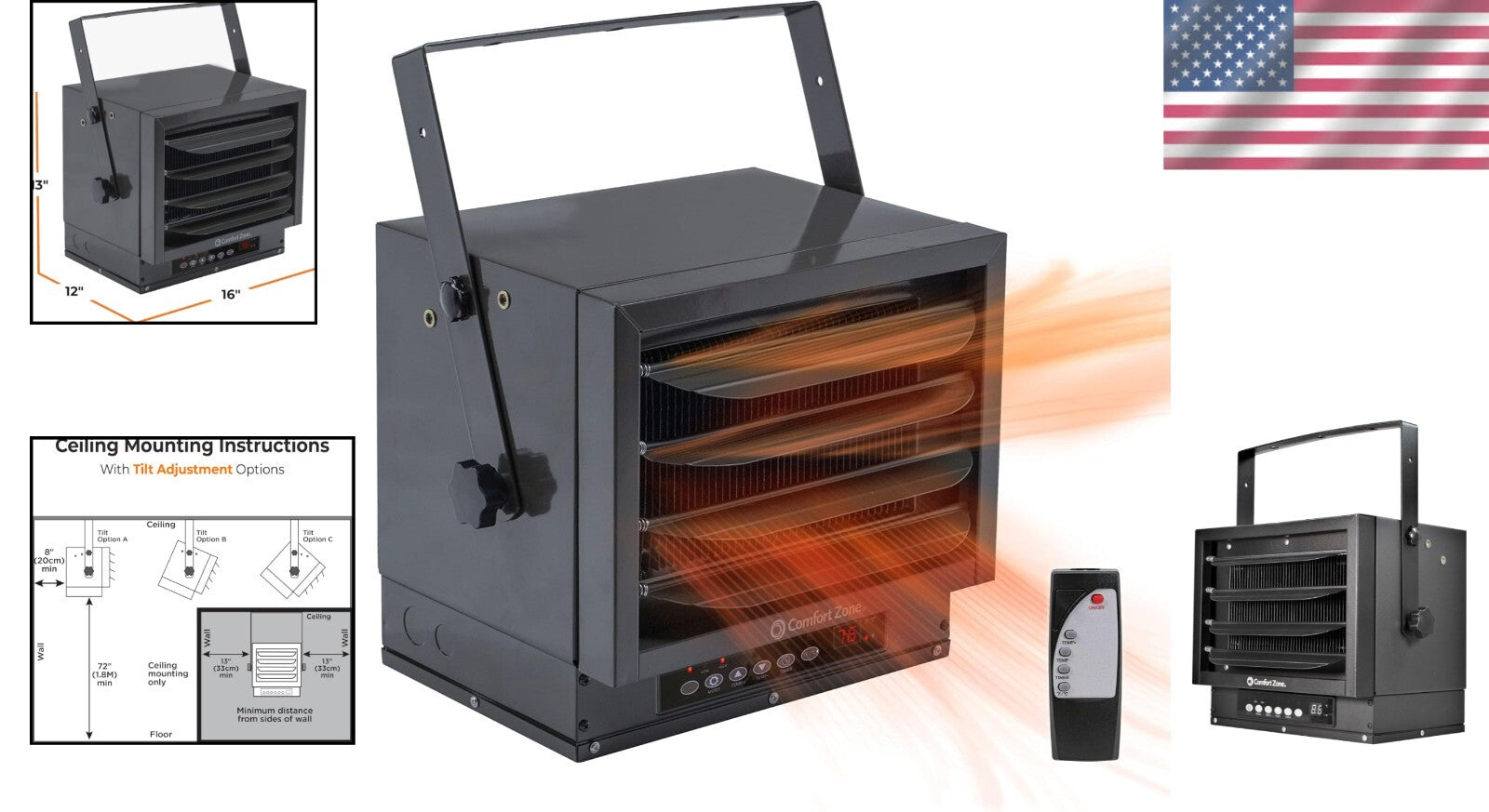 12 Hour Timed Fan-Forced Garage Heater | 7,500 Watt with Adjustable Airflow