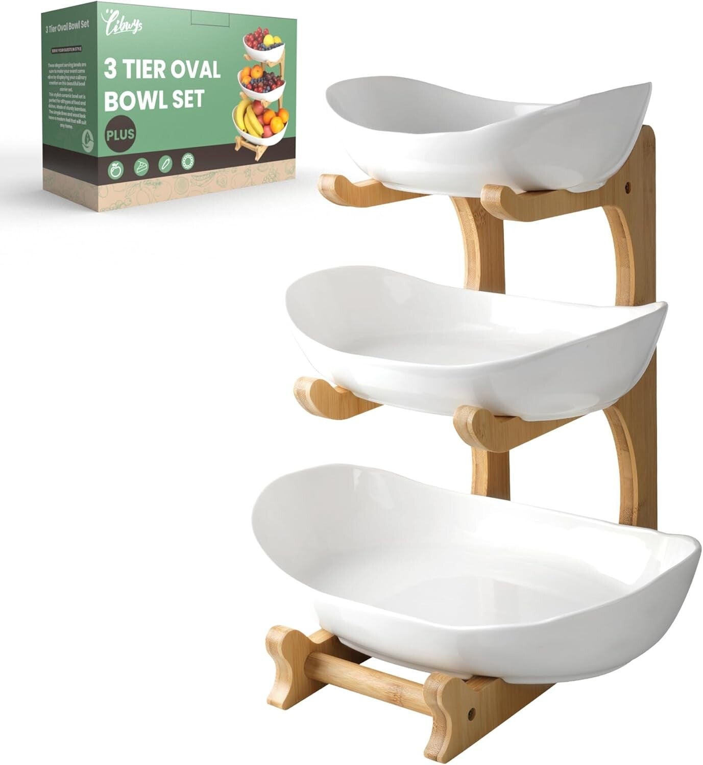 Stylish 3-Tier Fruit and Snack Bowl Set with Bamboo Stand - Perfect Gift Idea