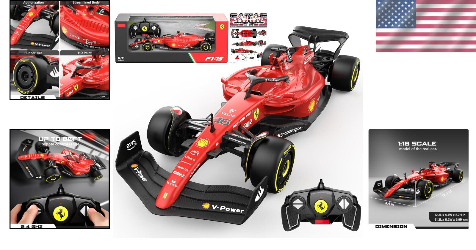 Detailed 1:18 Ferrari F1 75 Remote Control Car - High Gloss Finish for All Ages