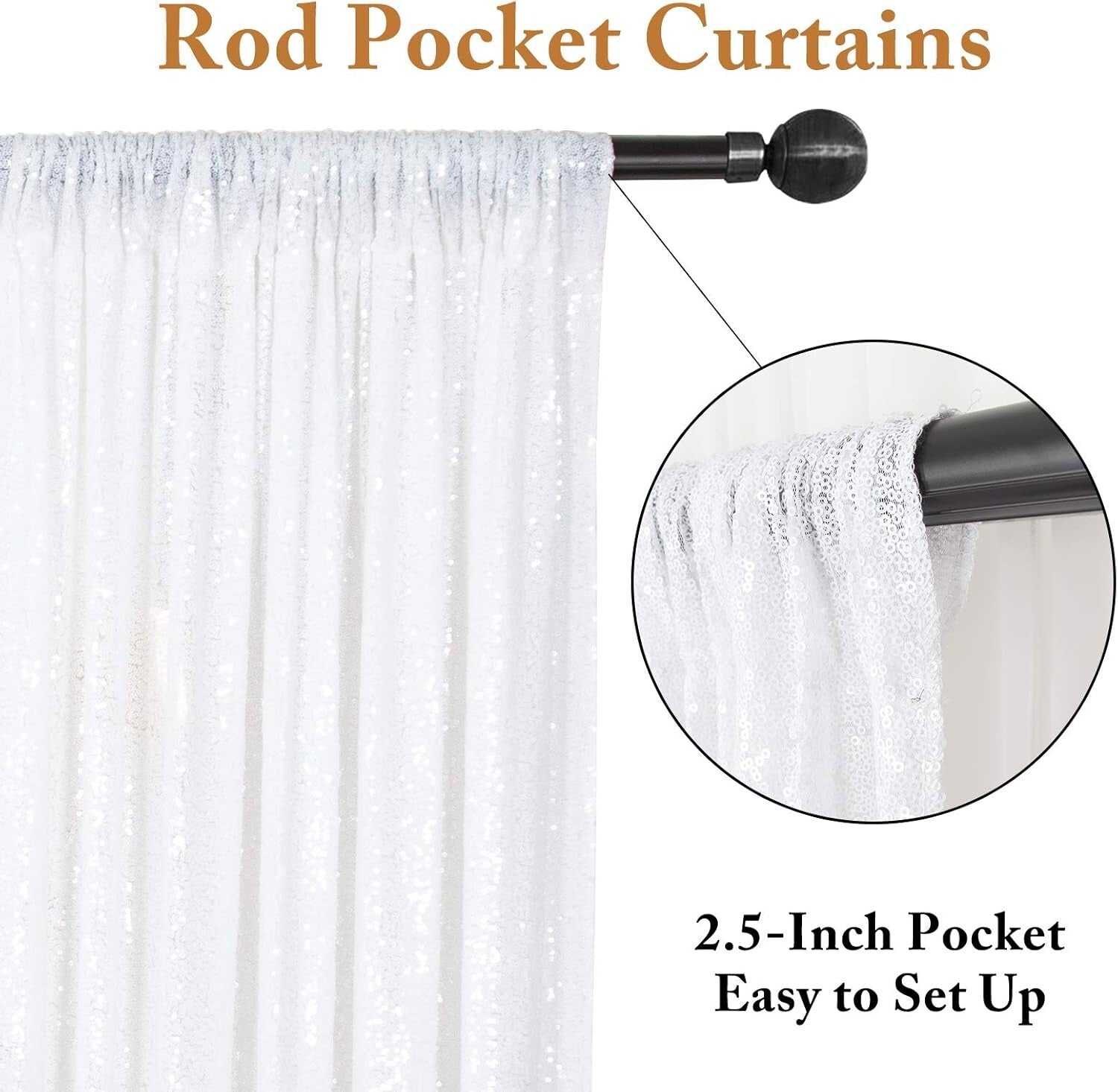 8FTx10FT White Sequin Fabric Backdrop - No Dropping Sequins for Parties