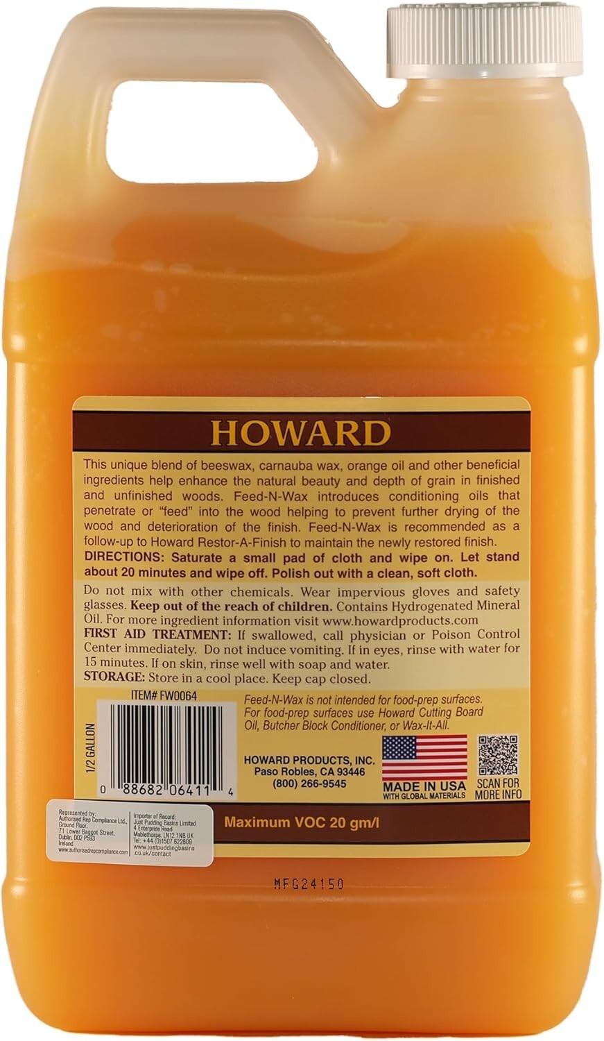 64-Oz Howard Feed-N-Wax Wood Polish - Restore and Protect All Wood Surfaces