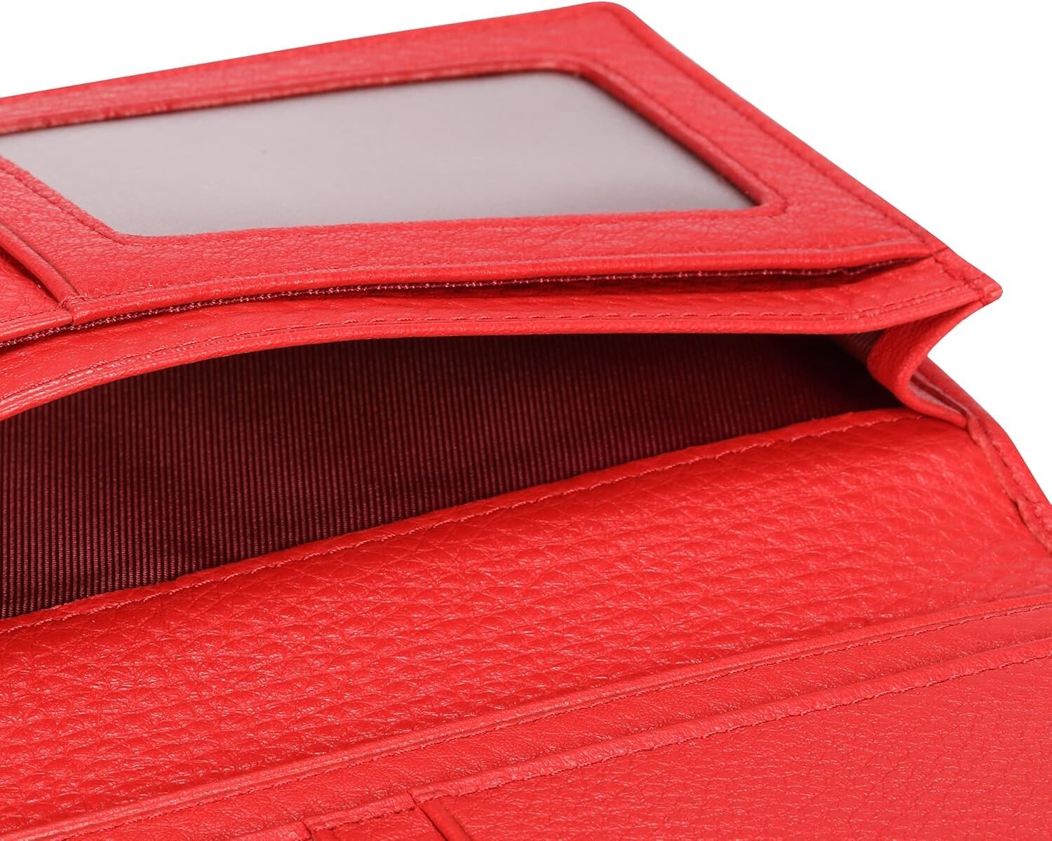 Luxury Bifold Wallet in Pebbled Red Italian Calfskin with 15 Card Slots