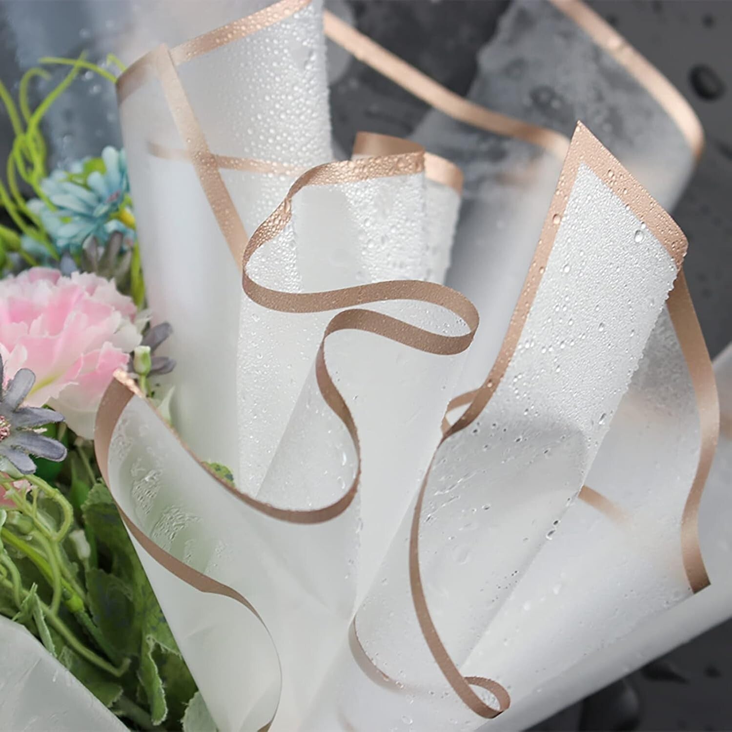 Elegant Flower Bouquet Wrapping Paper with Ribbons - 22.8x22.8 inches, 16 Colors