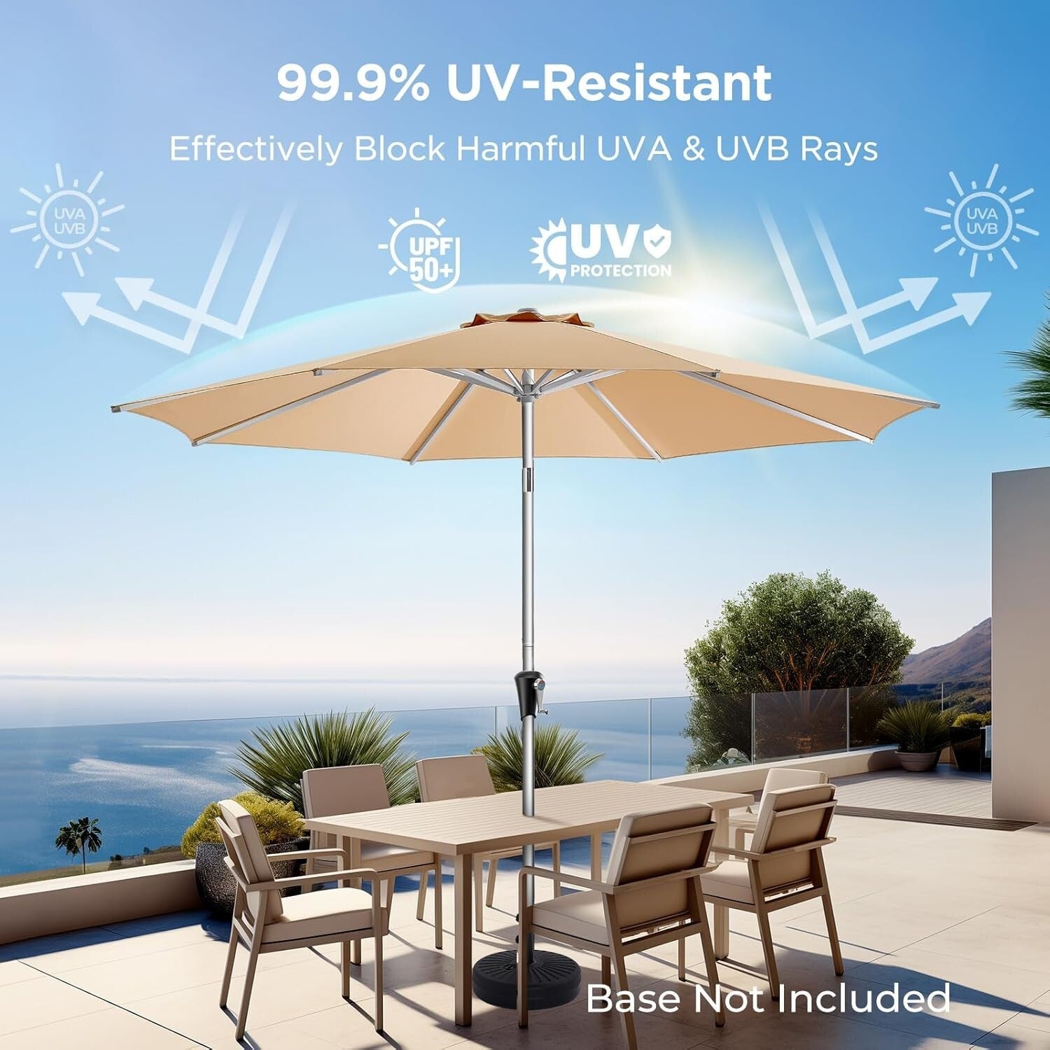 Elegant 9FT Outdoor Umbrella with UV Protection and Easy Crank Mechanism