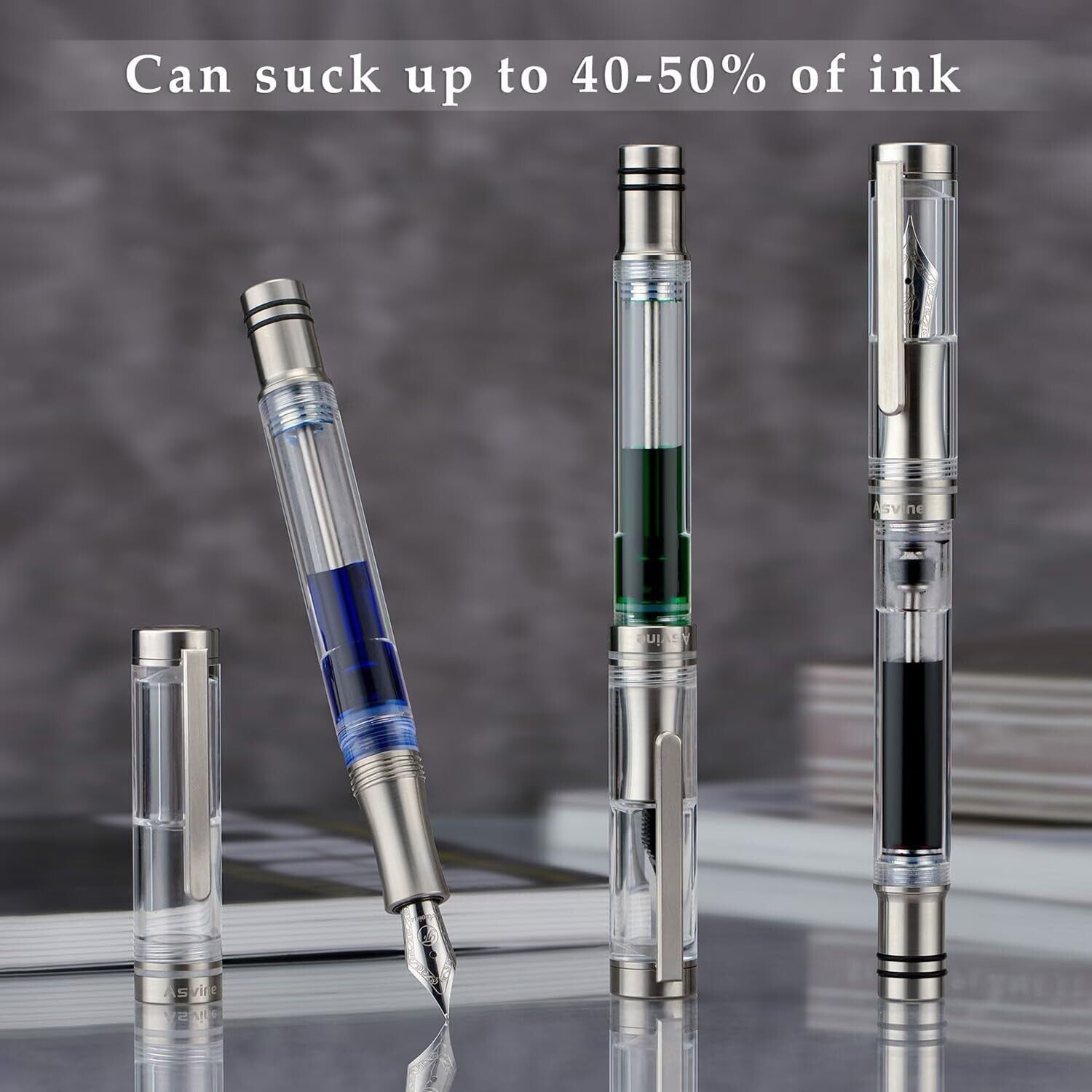 Elegant Clear Acrylic and Titanium Fountain Pen with Extra Fine Writing Tip