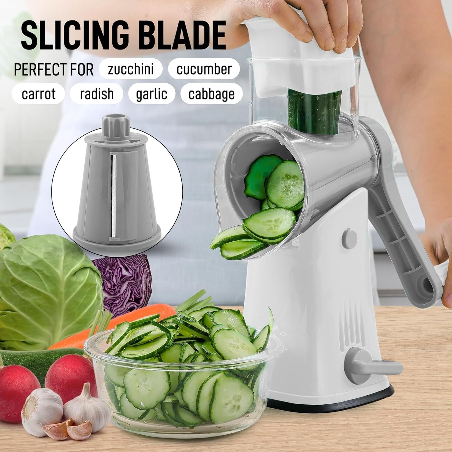 Safe & Efficient Manual Cheese Shredder with Reinforced Suction Base - 5 Blades
