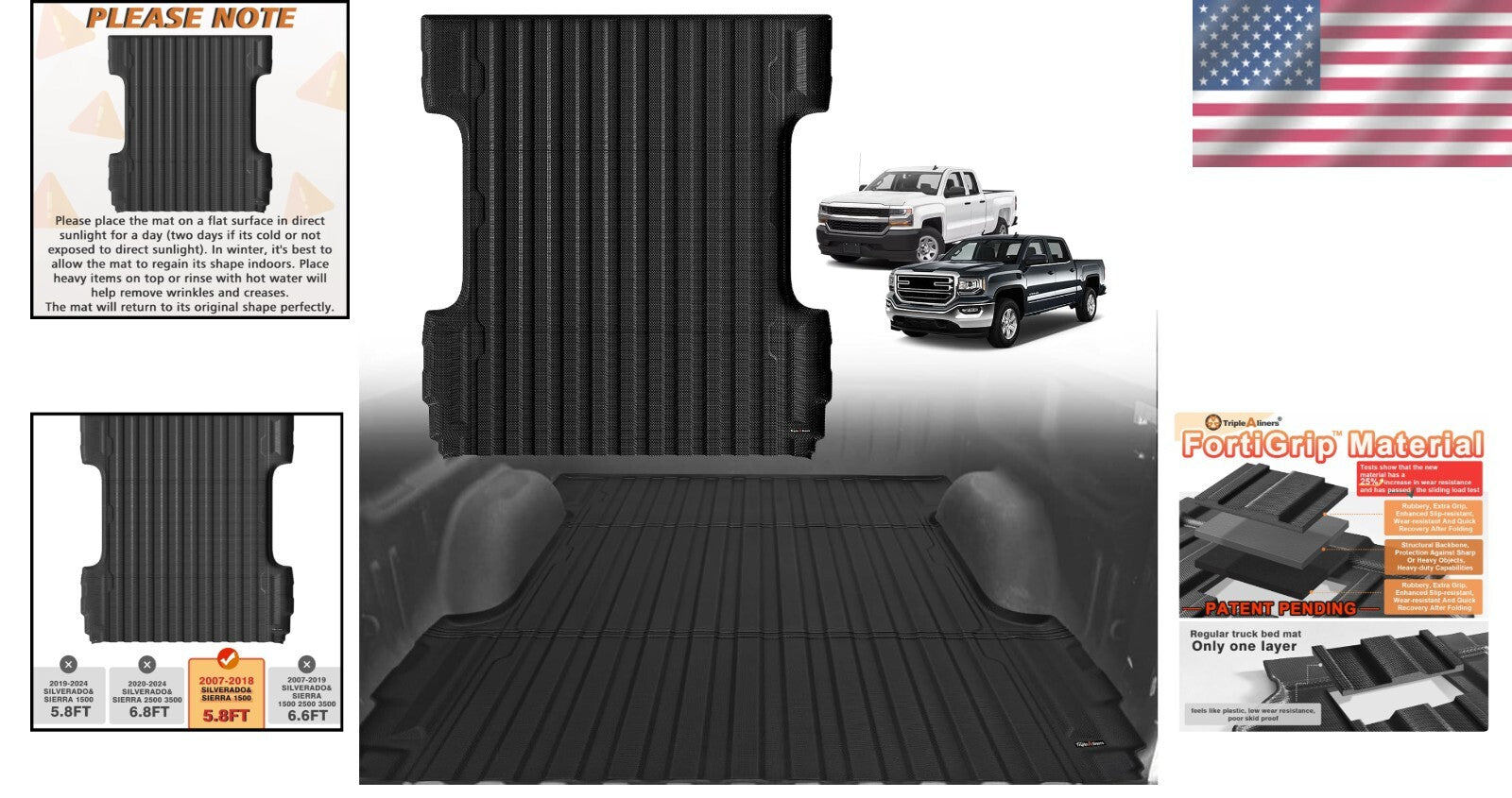 All-Weather 5.8FT Bed Cargo Mat for Silverado/Sierra 1500 with Anti-Slip Design