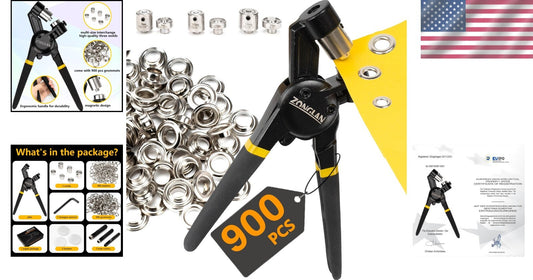 Professional Grommet Tool Kit - 900 Sets of Rust-Free Eyelets for DIY Projects