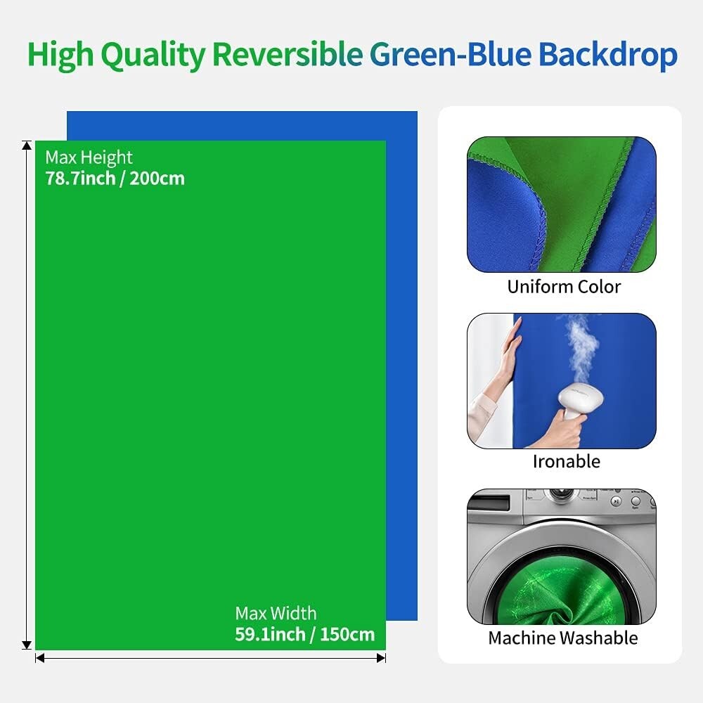 Adjustable Blue and Green Screen Stand Kit for Photography & Video, 59x78 Inches