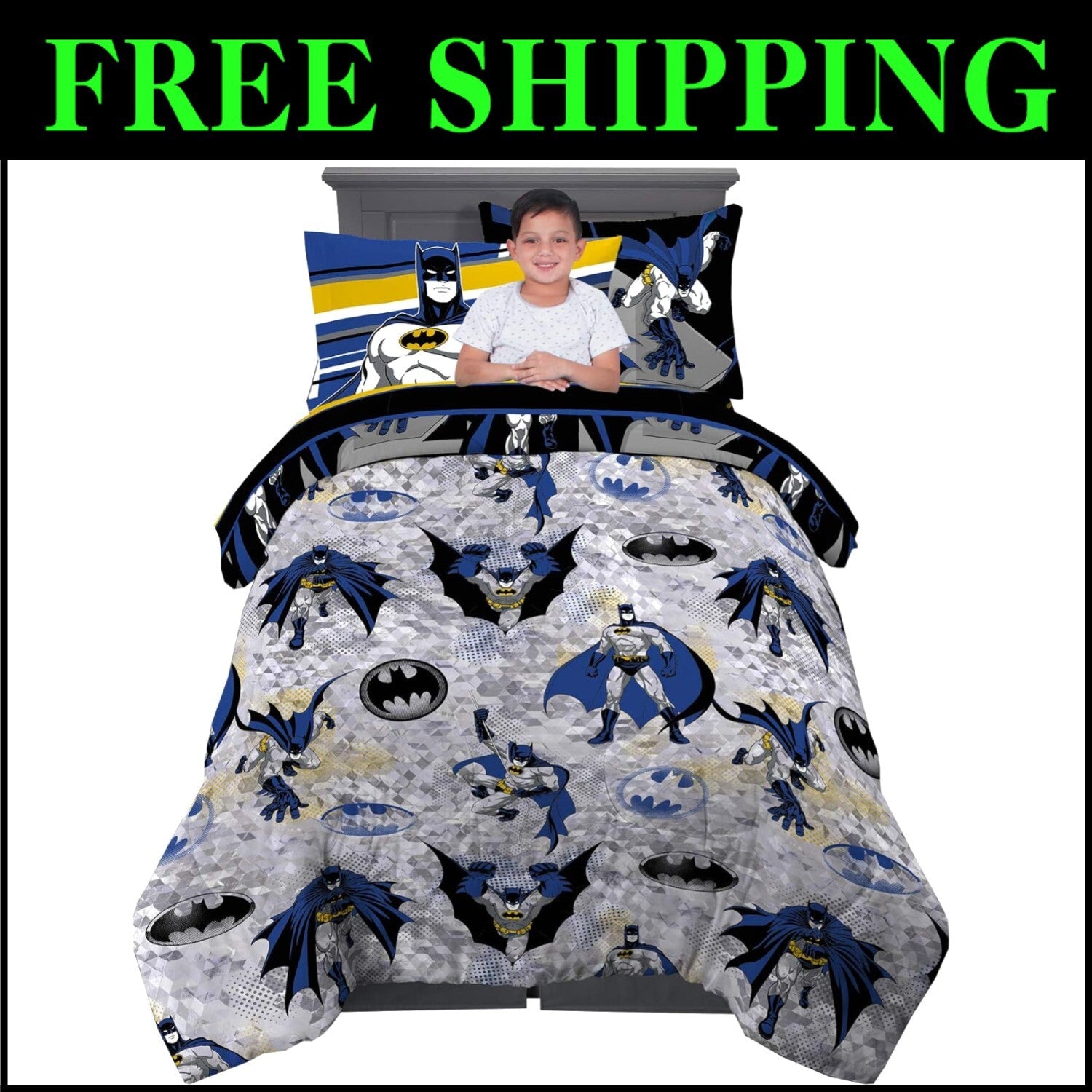 5 Piece Batman Microfiber Twin Bedding Set - Cozy Sheets and Comforter for Kids