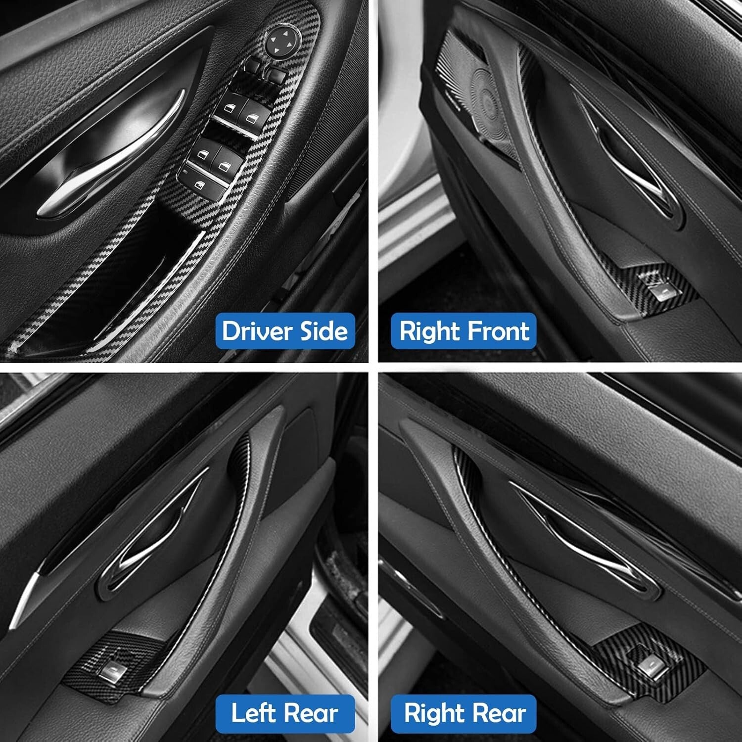 7PCS BMW F10 F11 Door Handle Kit with Carbon Fiber Switch Panels - 2010-2016