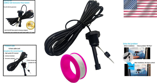 Durable Salt Cell Flow Sensor with 15 ft Cable - Easy Install for Pool Systems