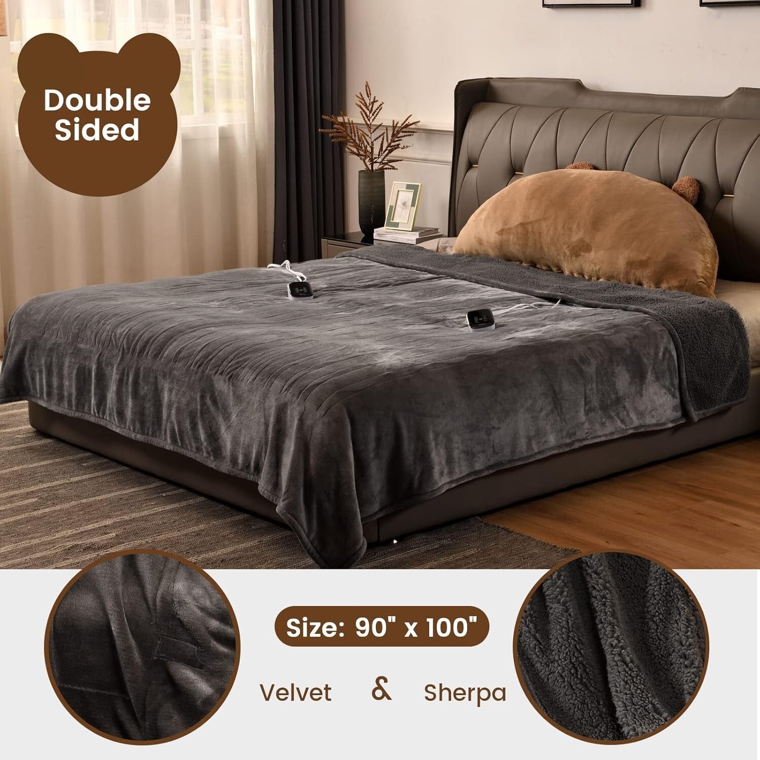 King Size Heated Blanket 100"x90" - Dual Controller with 10 Heating Levels