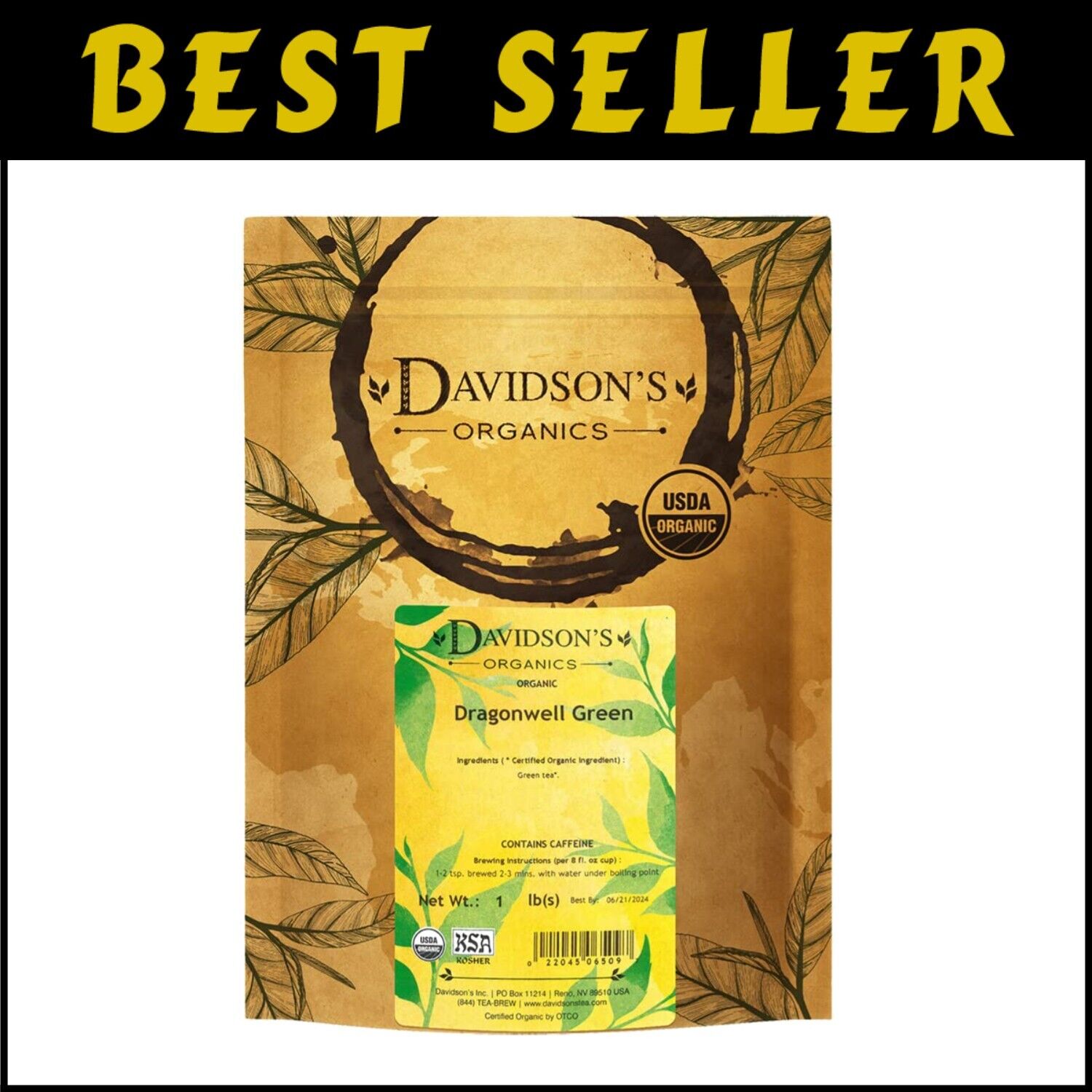 16 Oz USDA Certified Organic Dragonwell Green Loose Leaf Tea - Sweet & Nutty