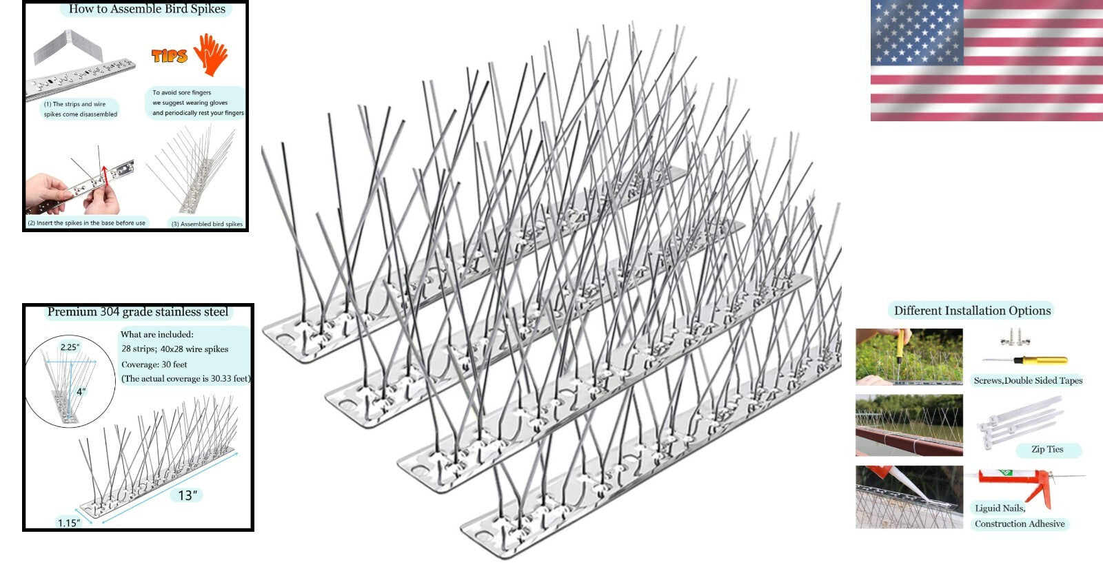 Durable Stainless Steel Bird Control Spikes - Flexible Fit for Any Surface