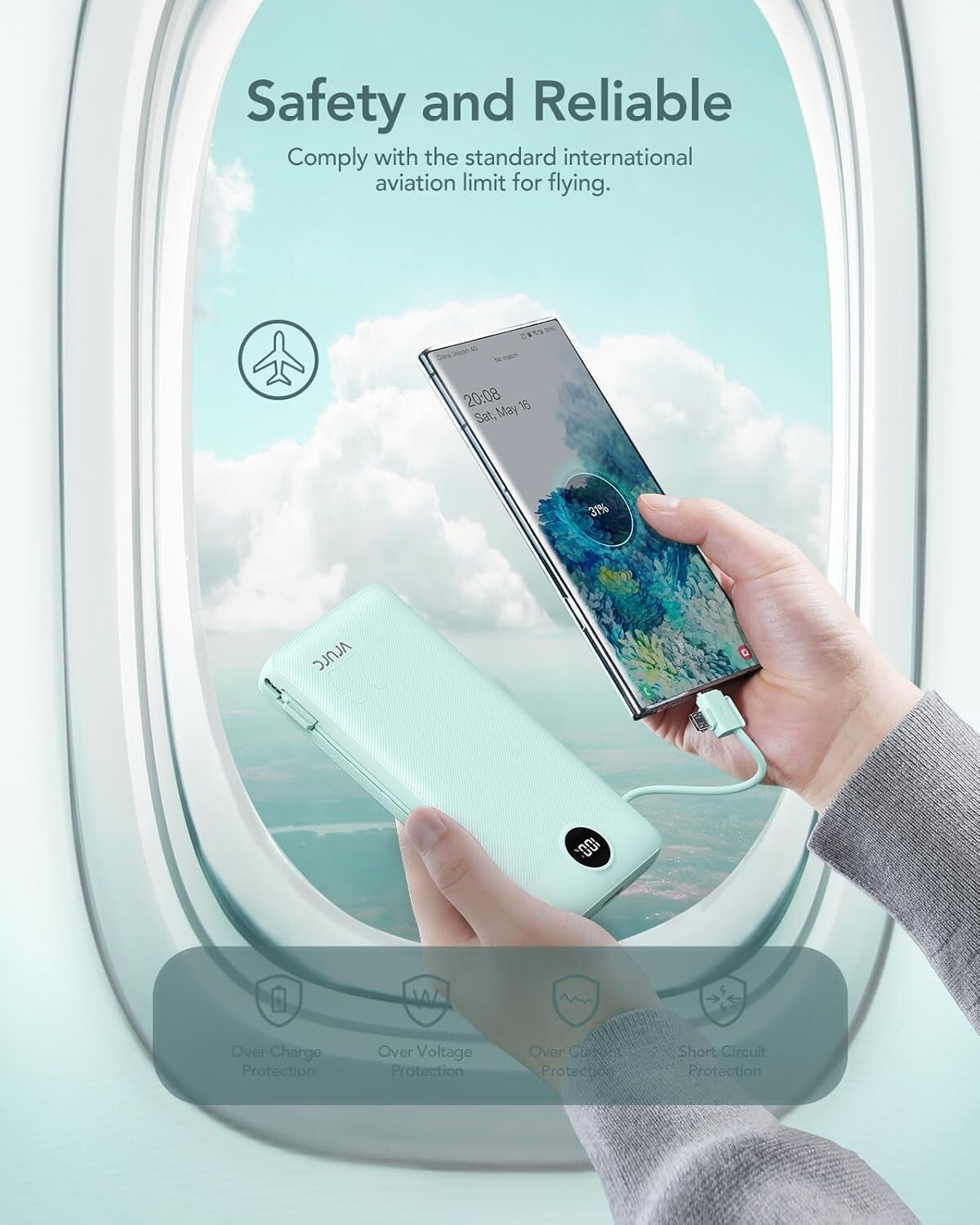 Green Travel Power Bank 20000mAh with Fast Charge & Smart Display for Devices