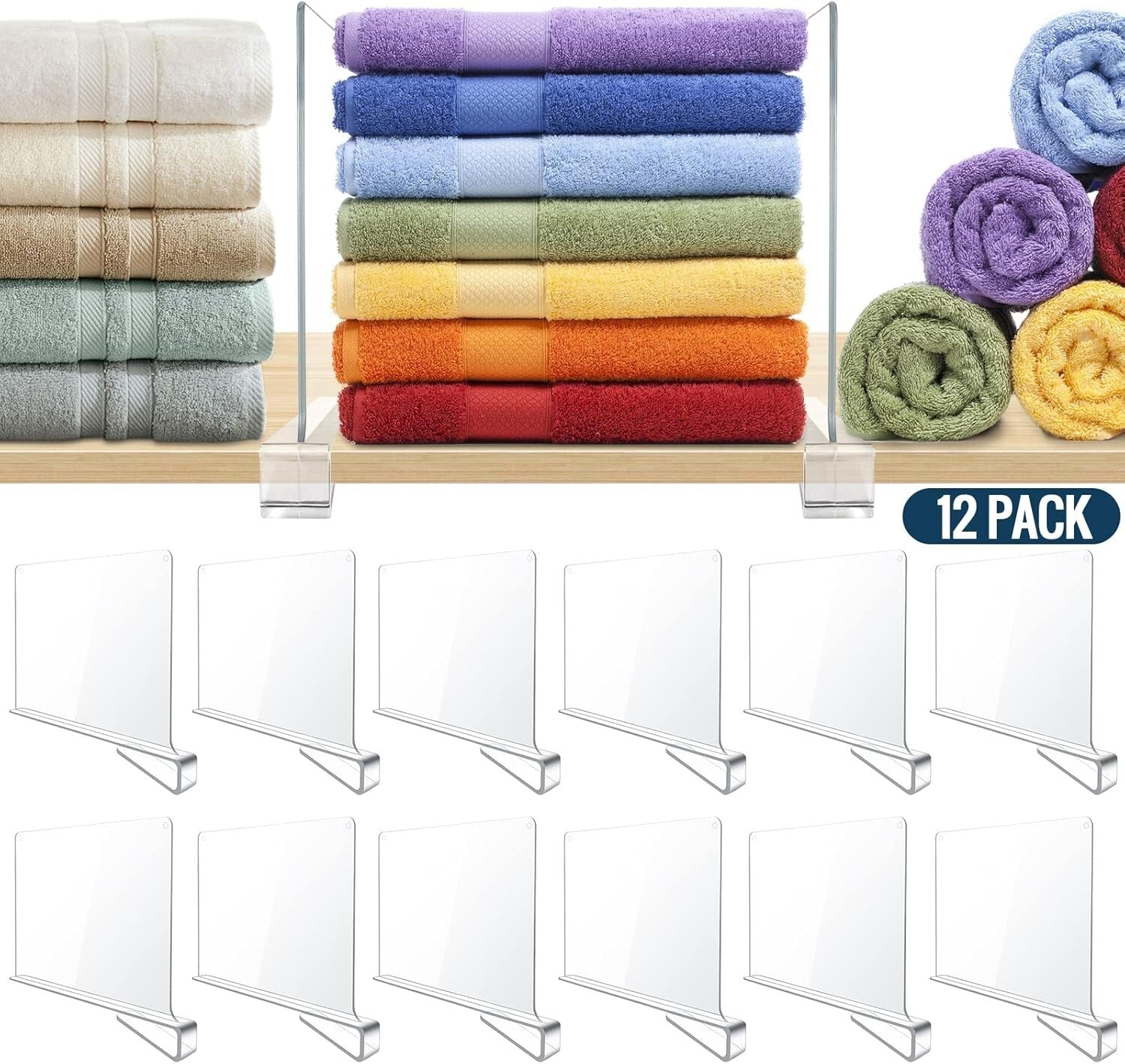 12 Pack Clear Acrylic Shelf Dividers for Stylish Closet and Home Organization