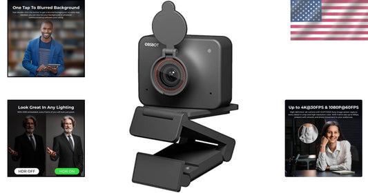 Smart 4K Webcam with Autofocus, Bokeh Effect & Built-in Mic for Professionals