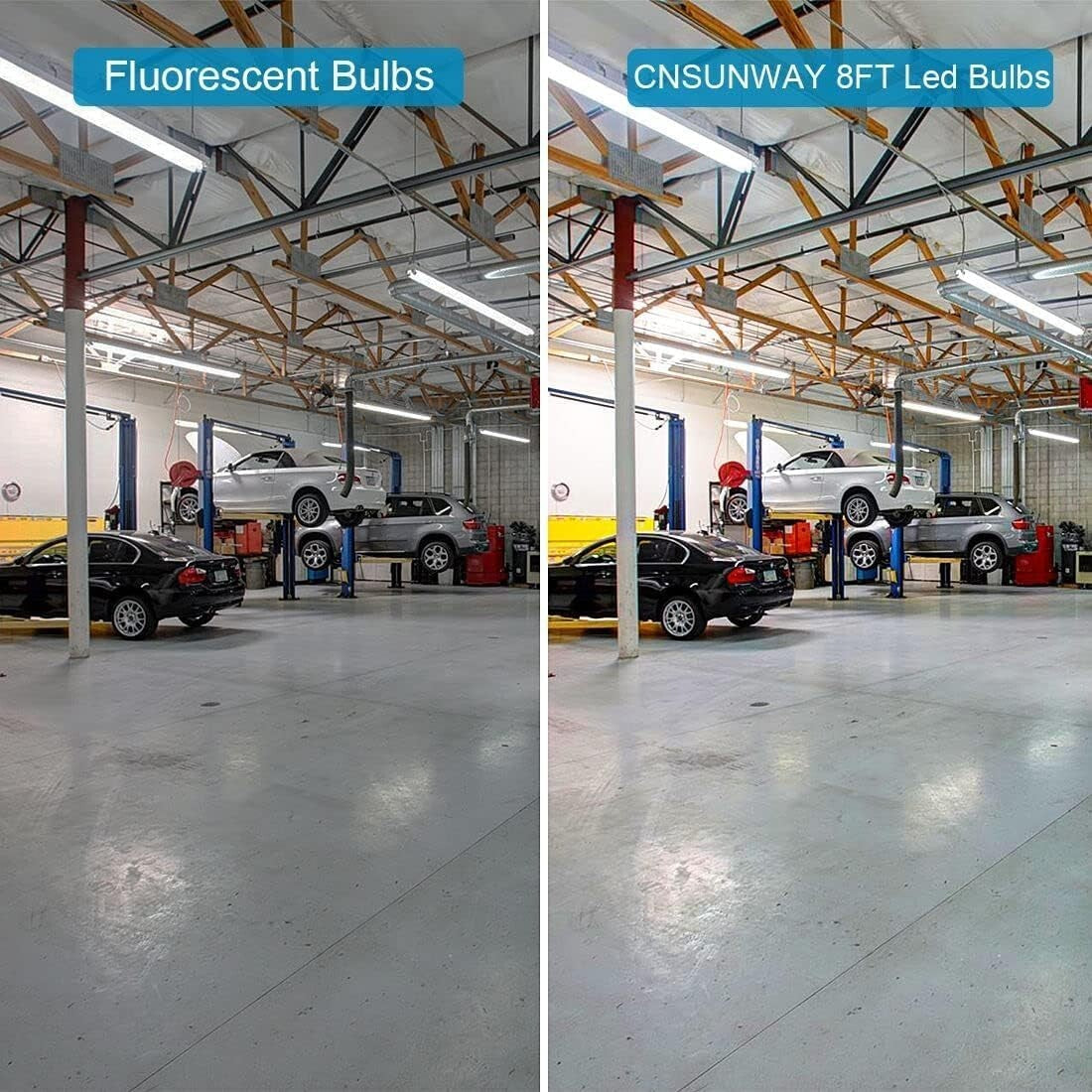 CNSUNWAY 8FT LED Tube Lights - High Brightness, Low Power Consumption, 5400LM