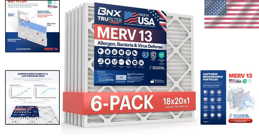 TruFilter MERV 13 Electrostatic Air Filters for Home & Office - 6-Pack 18x20x1