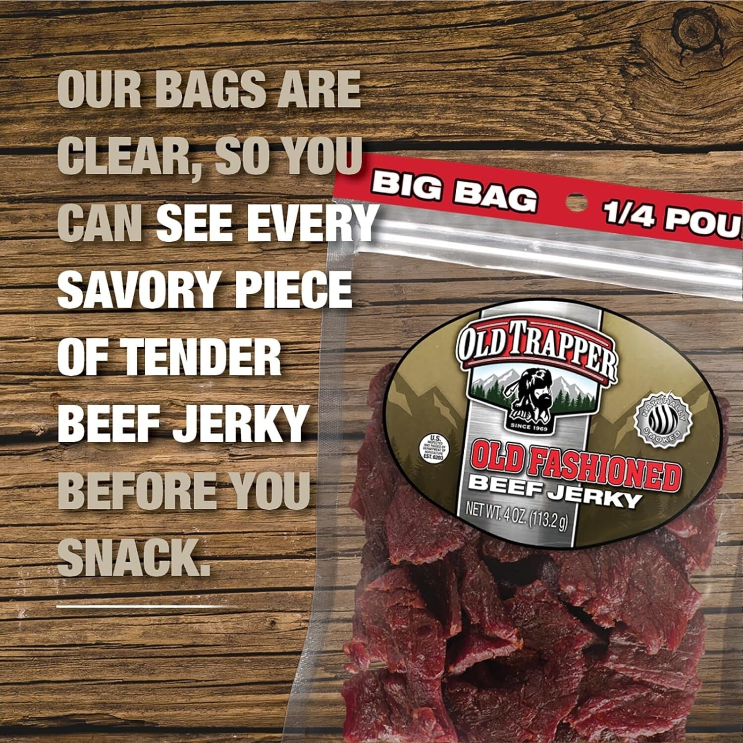 Authentic Old-Fashioned Beef Jerky 1/4 lb - Healthy Snack Alternative, Pack of 8