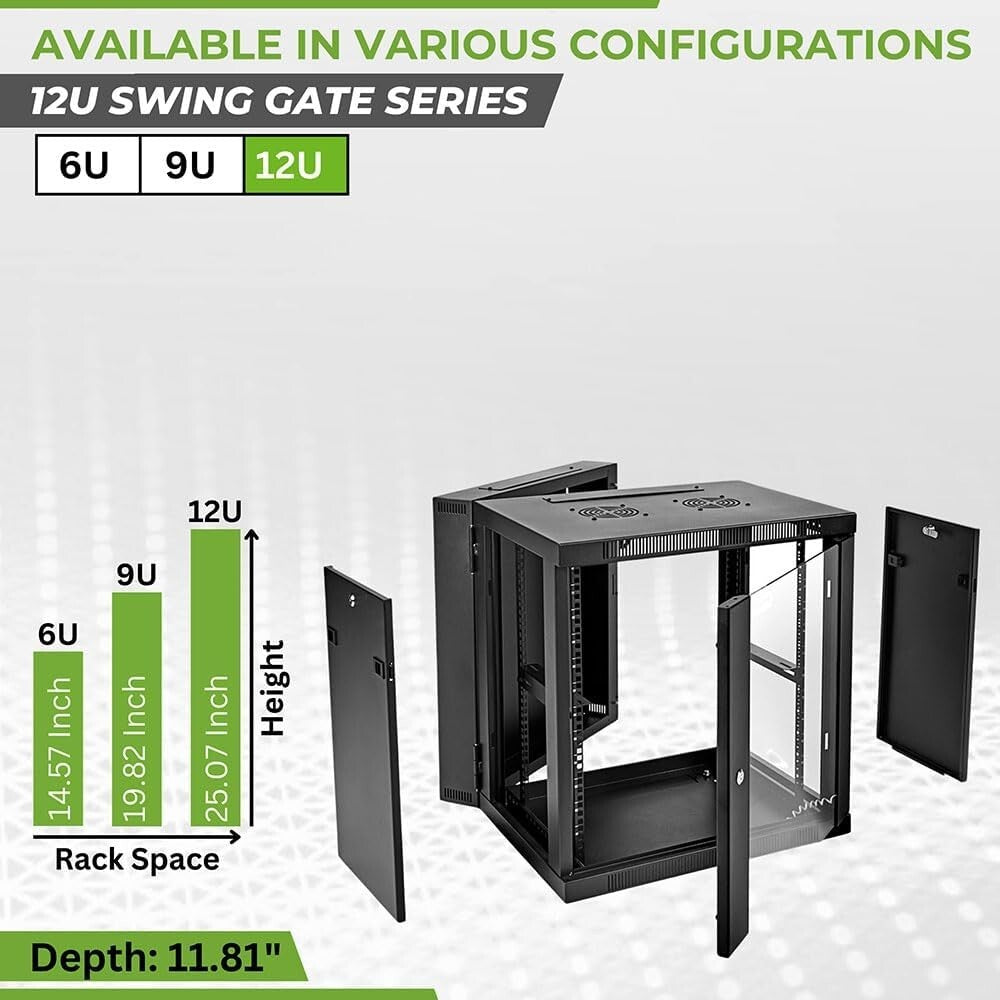 12U Server Cabinet with Locking Glass Door - Durable & Space Efficient Design