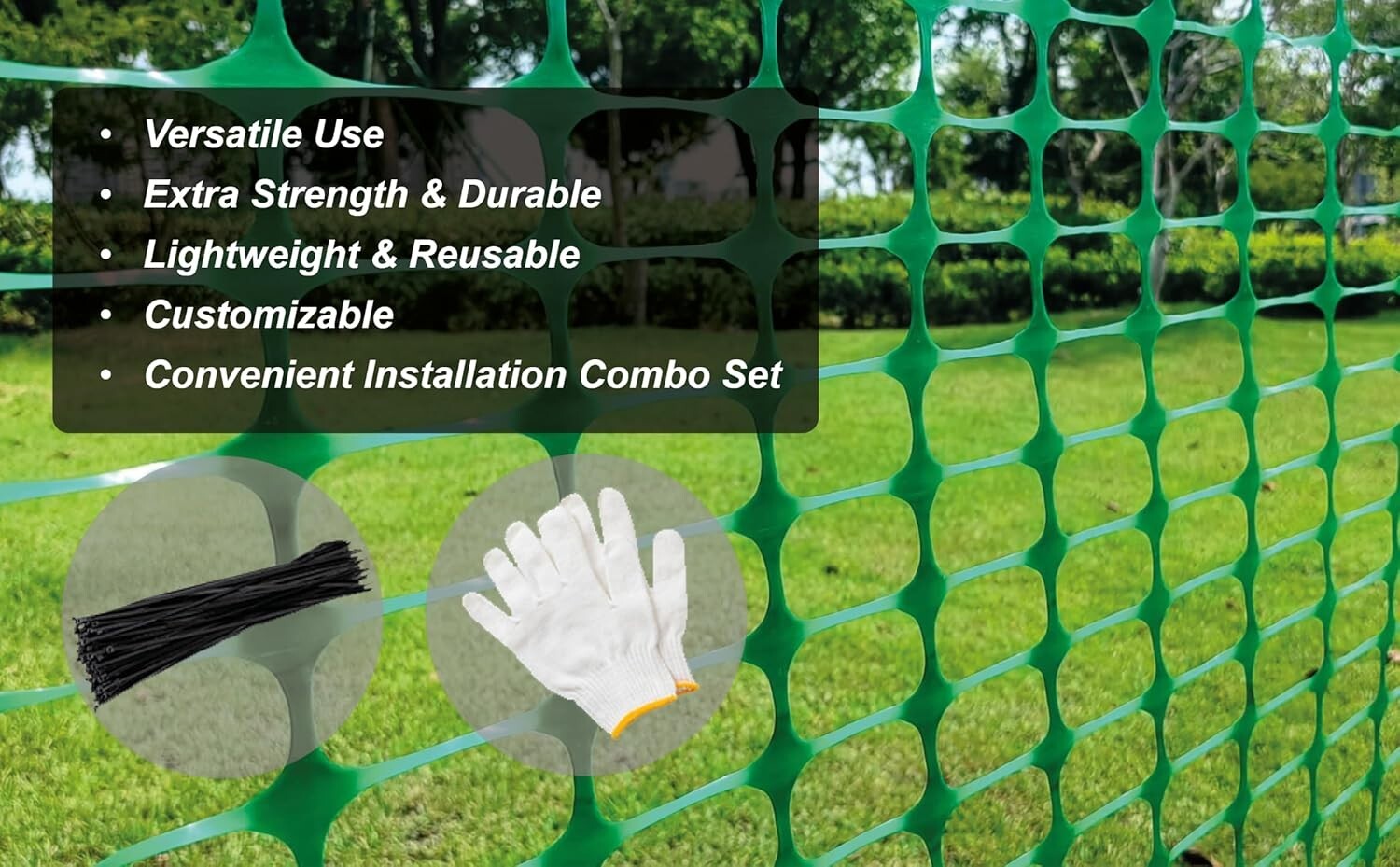 Extra Strength Plastic Mesh Safety Fence 4'x50' with 100 Zip Ties - Durable &...