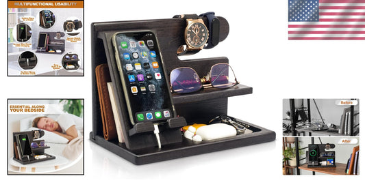 Multi-Functional Wood Phone Docking Station for Men - Ideal Gift in Fumed Black