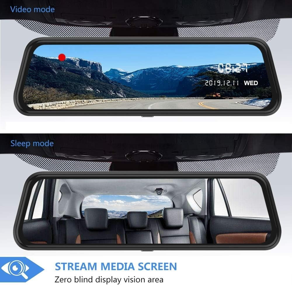 10-Inch Full HD Touchscreen Mirror Dash Cam - Waterproof Dual Lens with G-Sensor