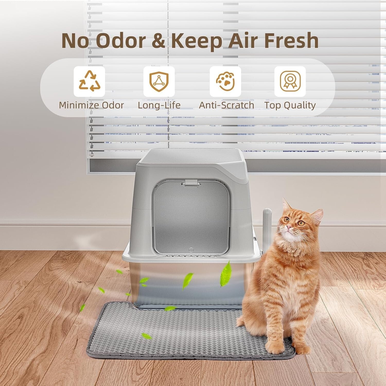 Anti-Leak Extra Large Cat Litter Box with Lid - Ideal for High-Urinating Cats