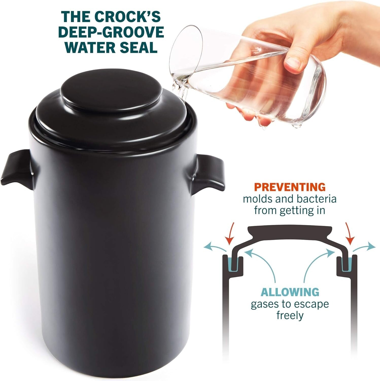 Versatile 1 Gallon Sauerkraut and Kimchi Jar with Acacia Pounder & Recipe Guide