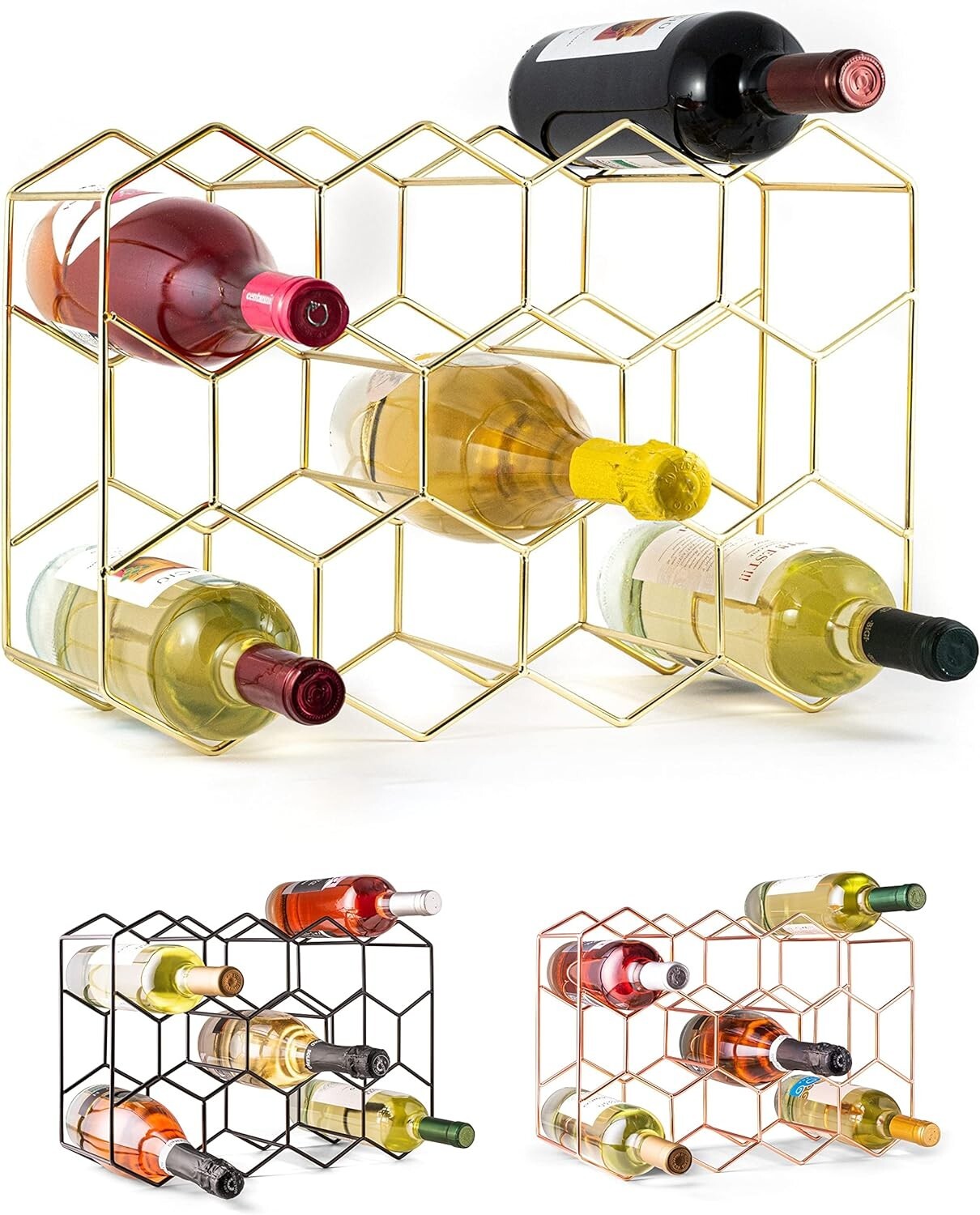 14-Bottle Countertop Wine Rack - Rust Resistant Gold Stand for Kitchen & Pantry