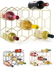 Load image into Gallery viewer, 14-Bottle Countertop Wine Rack - Rust Resistant Gold Stand for Kitchen &amp; Pantry