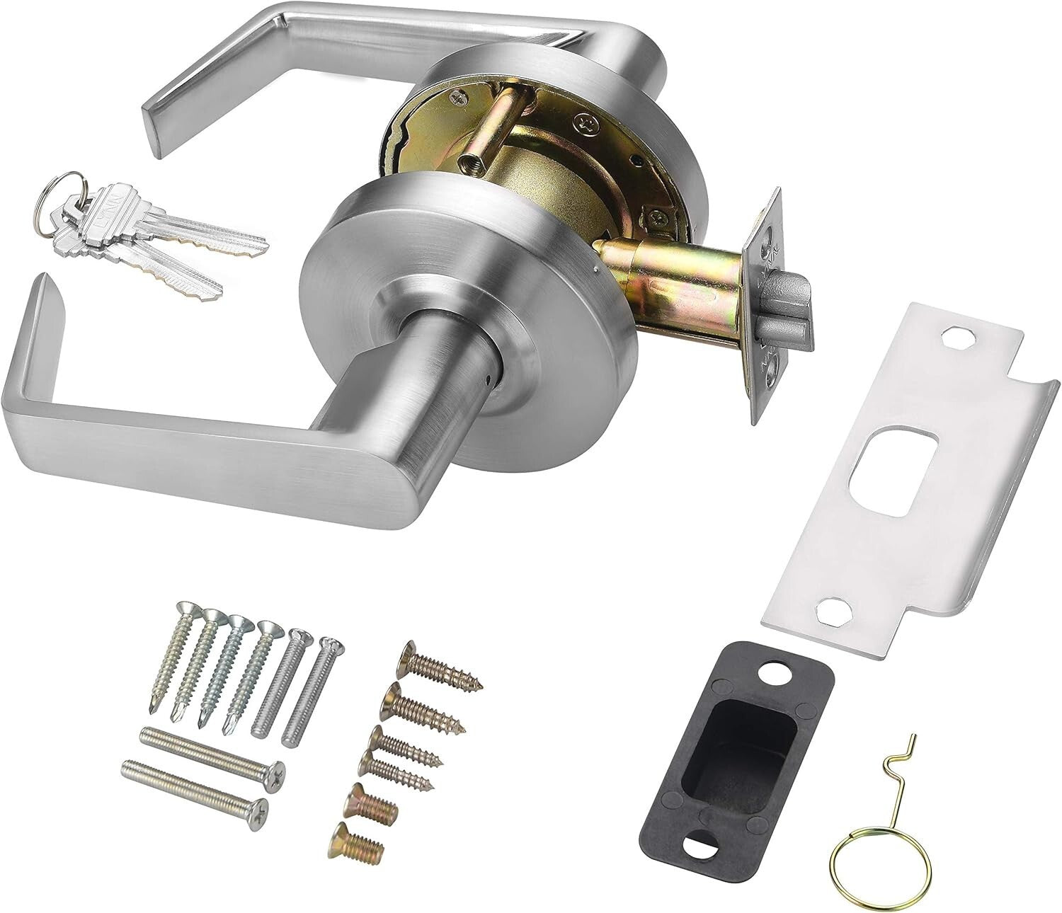 Stylish Heavy-Duty Keyed Lever Lock - Satin Chrome Finish for Commercial Spaces