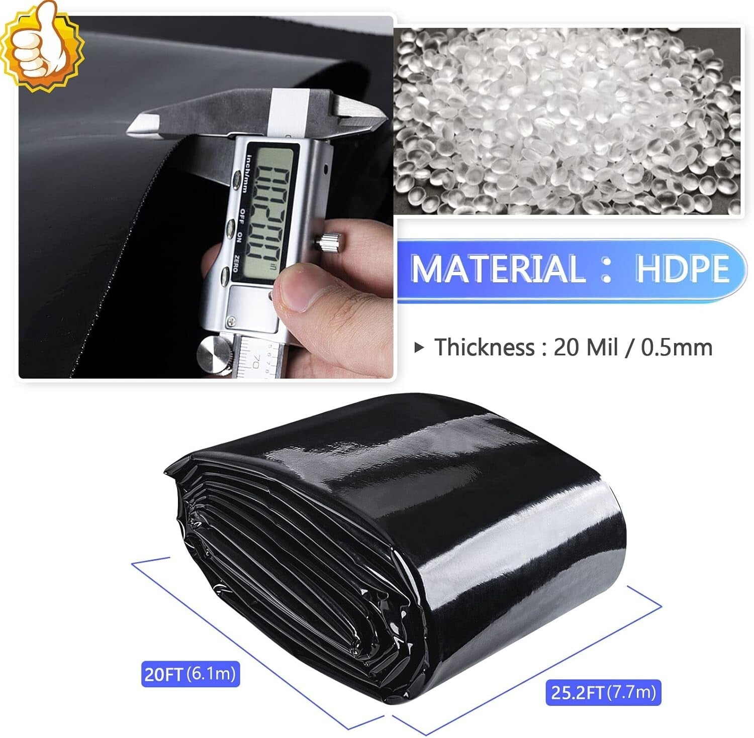 Durable 20 Mil Thickness Pond Liner - Easy Cutting for Koi Ponds and Waterfalls