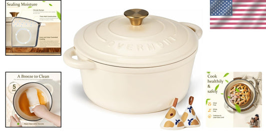 Exceptional Heat Retention 5.5QT Cast Iron Pot with Lid & Potholders Included