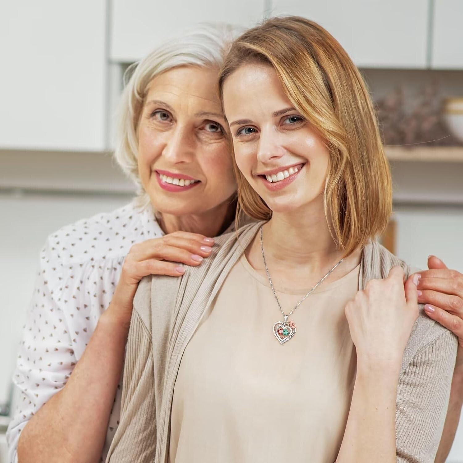 925 Sterling Silver Double Birthstone Heart Necklace - Meaningful Gift for Her