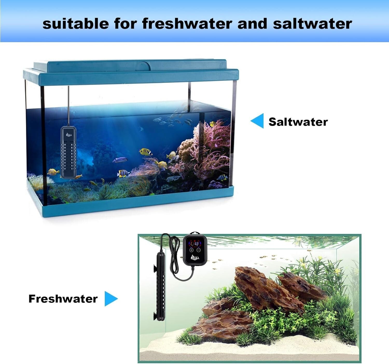 Durable 500W Aquarium Heater with Adjustable Hooks - Ideal for 66-135 Gallons