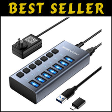 Load image into Gallery viewer, Powered USB 3.1 Hub: 7 High-Speed Ports with Switches for Safe Charging Needs