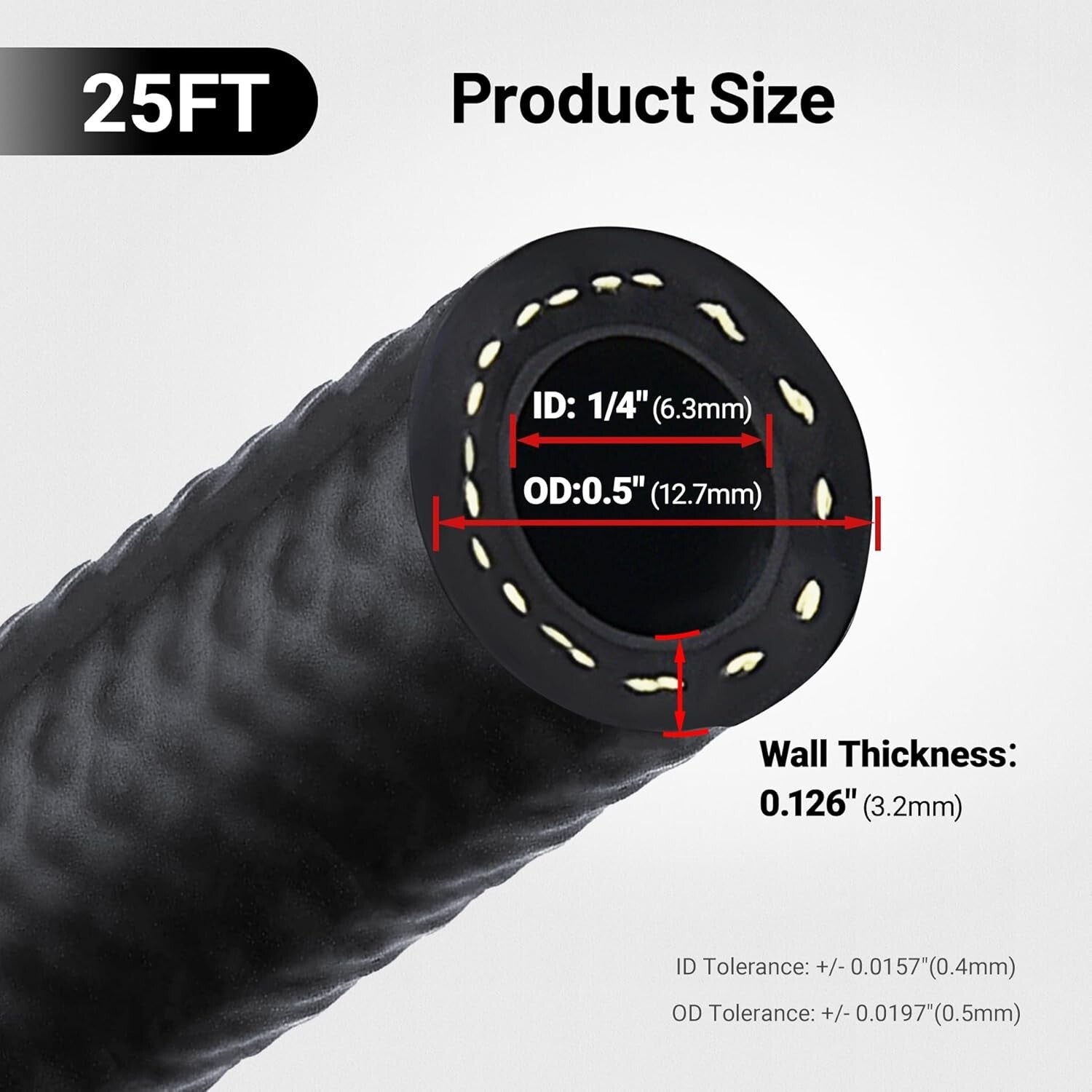 Durable 1/4 Inch Fuel Line Hose, 25FT - 1200 PSI Max Pressure & Flexible Design