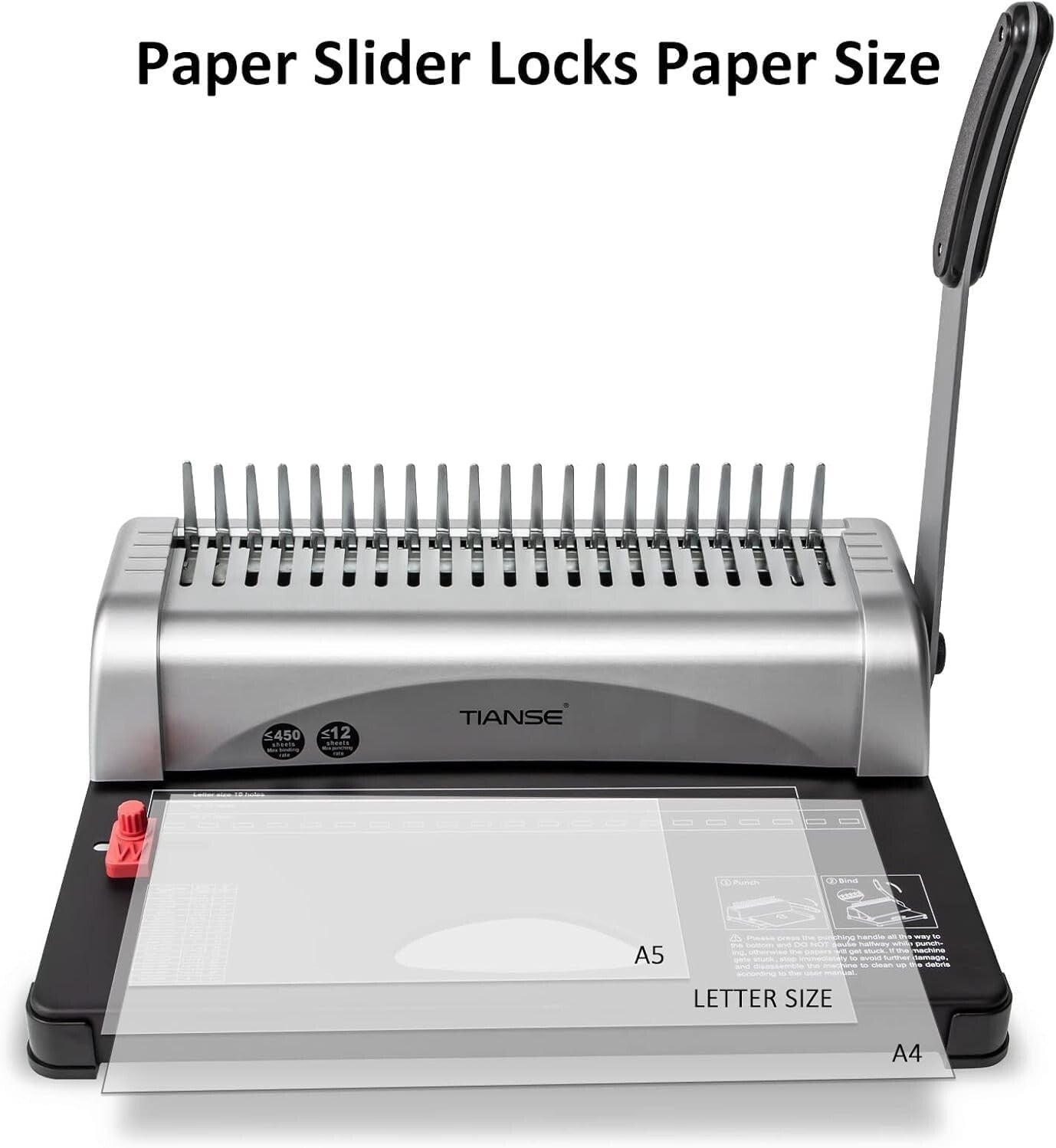 21-Hole Binding Machine with 100 PCS 3/8'' Comb Spines - 450 Sheet Capacity