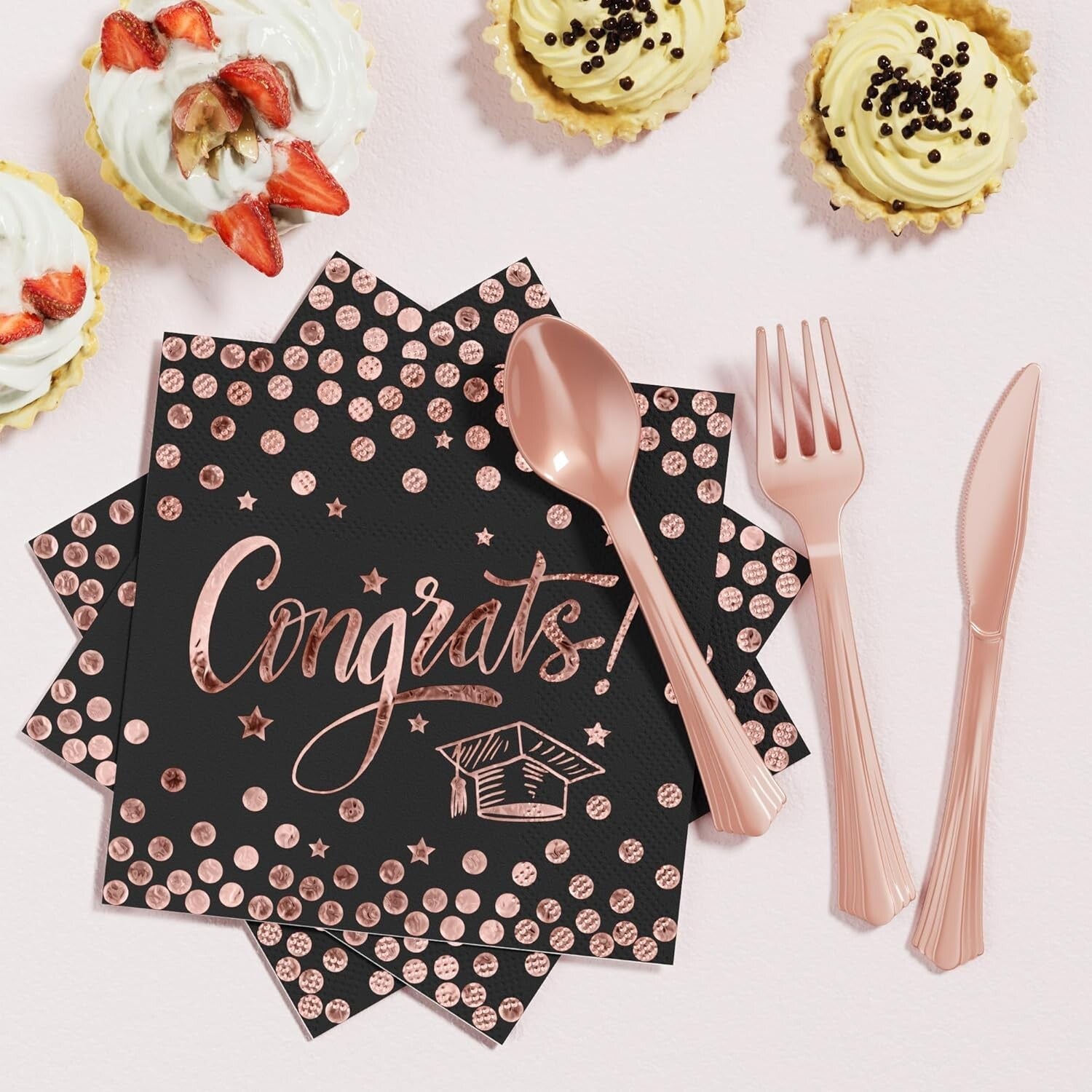 Complete 2025 Graduation Celebration Kit - 245 PCS in Black, Pink & Rose Gold