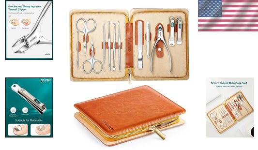 Elegant 12-Piece Nail Care Set: Stainless Steel Manicure & Pedicure Travel Kit